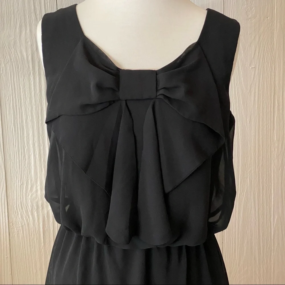 AB Studio Black Dress with Bow and Gathered Waist Size Small - Picture 4 of 14